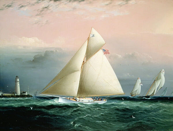 The Cutter Yacht Chiquita in a race off Boston Light (oil on canvas)