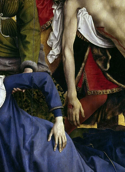 Deposition or descent of the cross. Detail of the hand of the vanished virgin