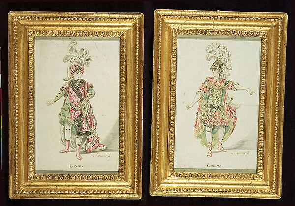 Designs for a Greek and a Roman Opera Costume, c. 1770 (pen & ink with w  /  c on paper)
