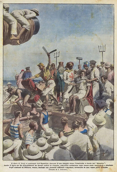 The Duke of York crossing the Equator, during his journey to Australia, aboard the Renown (colour litho)