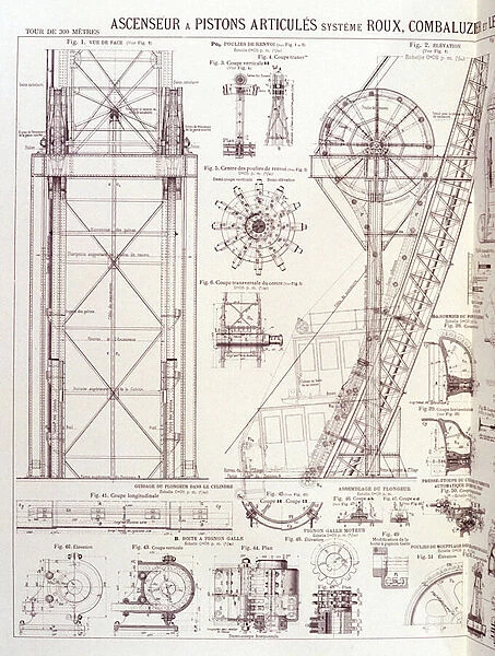 Elevator and articulated pistons of the Eiffel Tower (Roux-Combaluzier system