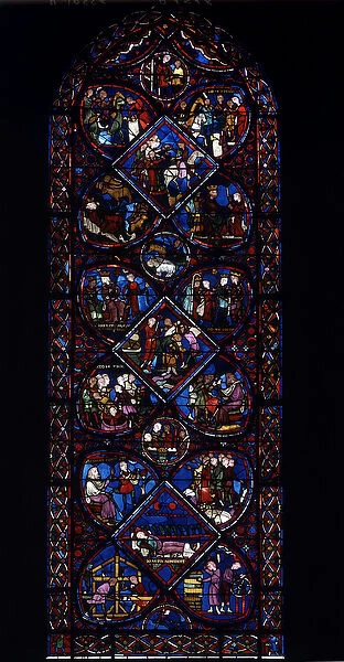 Episode of Josephs life. Stained glass from the 13th century of the Cathedrale Saint