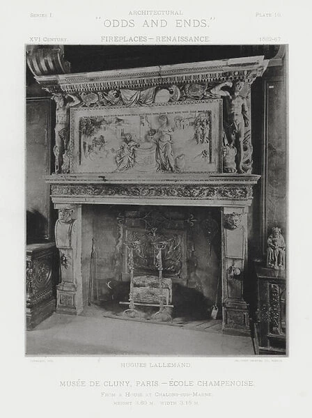 Fireplace: Musee De Cluny, Paris, Ecole Champenoise (b  /  w photo)