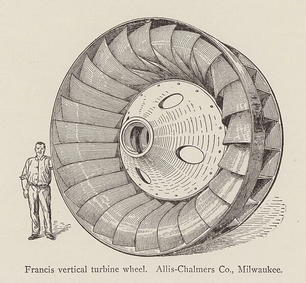 Francis vertical turbine wheel, Allis-Chalmers Co, Milwaukee (b  /  w photo)