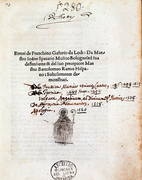 Frontispiece of a treaty of music by Giovanni Spataro, 1521