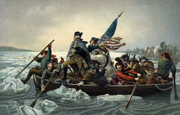 George Washington crossing the Delaware during the American War of Independence, 25 December 1776 (chromolitho)