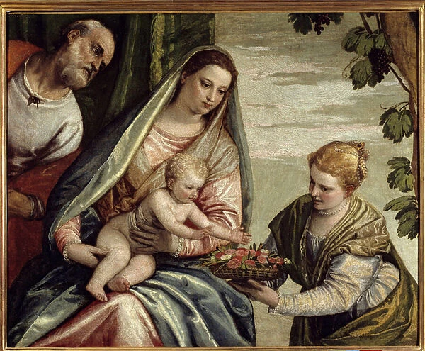 The Holy Family with a Donor (Saint Dorothee) Painting by Paolo Veronese (1528-1588