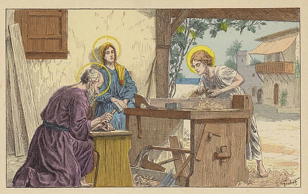 The Holy Family at Nazareth (colour litho)