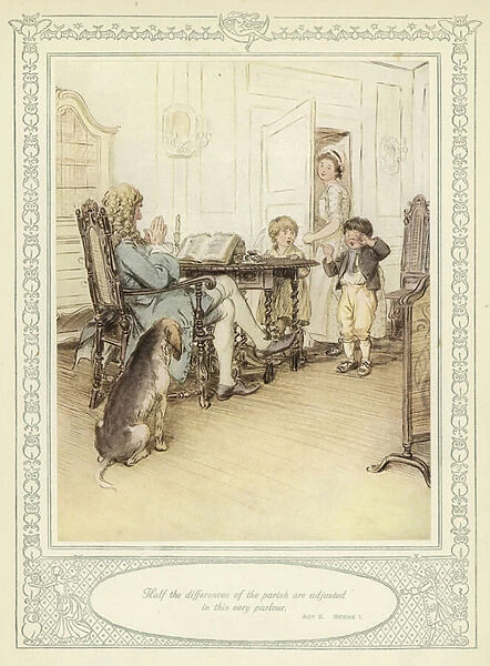 Illustration for Goldsmiths She Stoops to Conquer (colour litho)