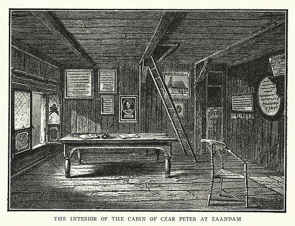 The interior of the cabin of Czar Peter at Zaandam (litho)