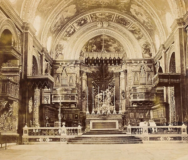Interior of St Johns Co-Cathedral in Valetta, Malta, 1850 (b  /  w photo)