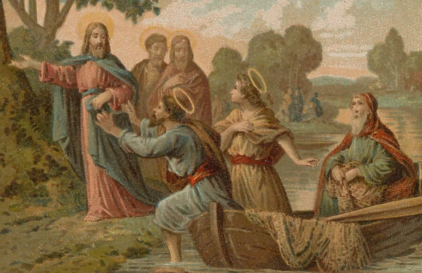 Jesus Christ enlisting his Fishers Of Men (chromolitho)