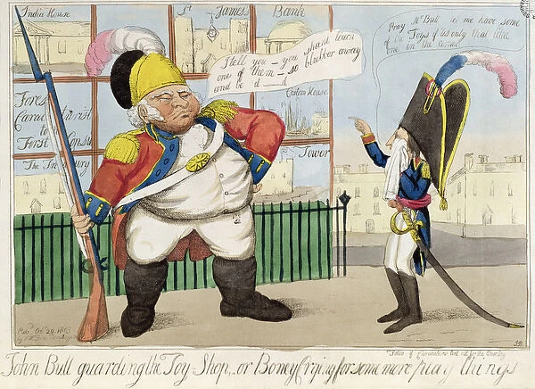 'John Bull Guarding the Toy Shop, or Boney Crying for Some More Play Things'
