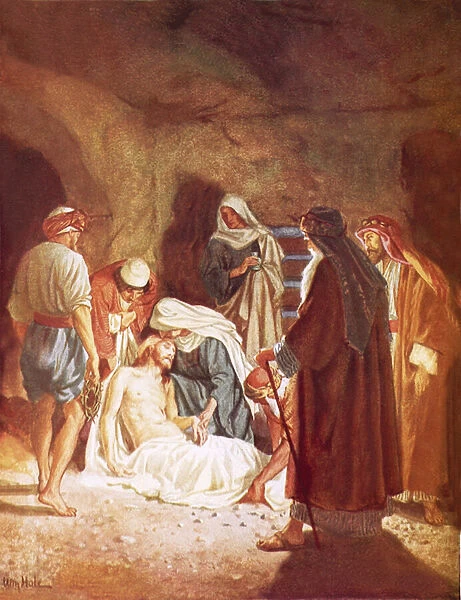 Joseph of Arimathaea lying the body of Jesus in his own tomb