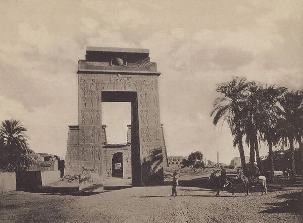 Karnak, Entrance to the Avenue of Sphinx and Temple of Khonsu (b  /  w photo)