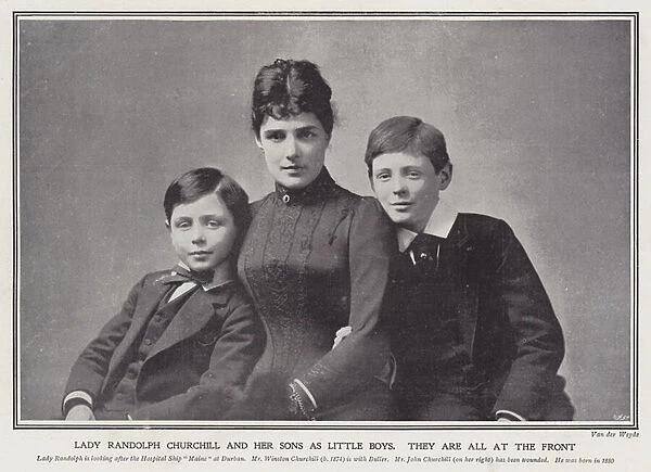 Lady Randolph Churchill and her sons as little boys (b  /  w photo)