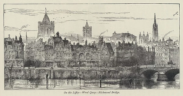On the Liffey, Wood Quay, Richmond Bridge (engraving)