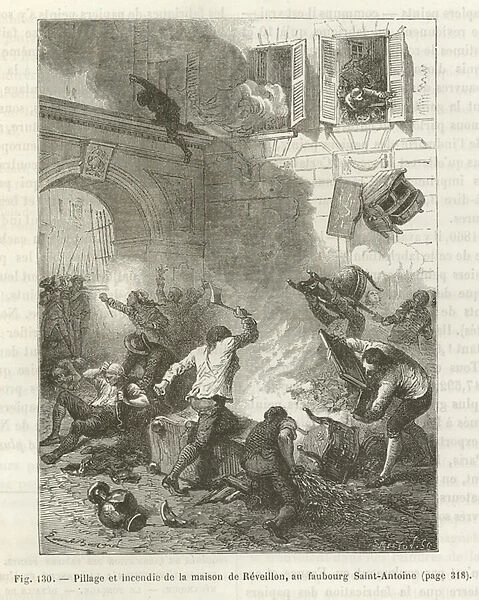 Looting and burning of a house during the French Revolution (engraving)