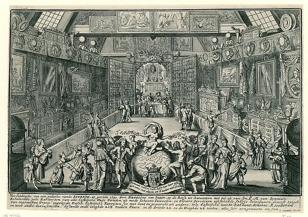 The lottery of Henricus van Soest in Antwerp, 1695 (etching)