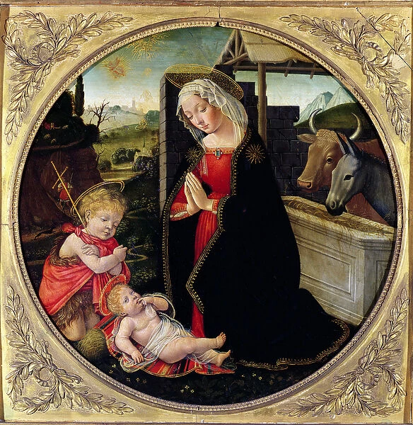 Madonna and Child with St. John the Baptist (oil on panel)