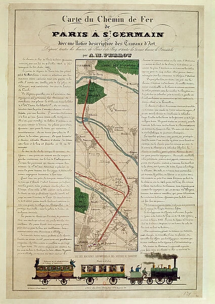 Map of the Paris to St. Germain Railway, by A. M. Perrot, 26th August 1837 (colour litho)