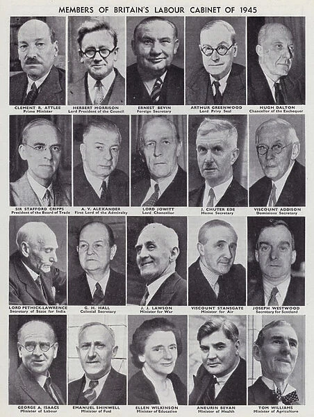 Members of the cabinet of Britains Labour government elected in the 1945 General Election (b  /  w photo)