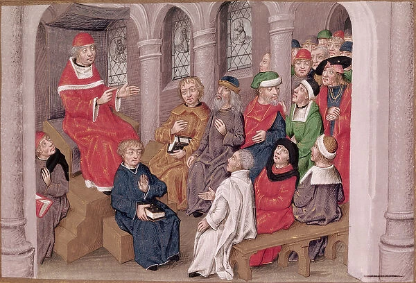 Ms 230 fol. 25 Jean de Gerson (1363-1429) preaching the Passion after dinner at the Church