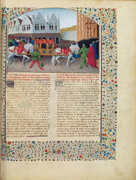 Ms Fr 6465 fol. 442 Arrival of Emperor Charles IV (1316-78) at the Basilica of Saint-Denis