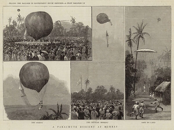 A Parachute Descent at Bombay (engraving)