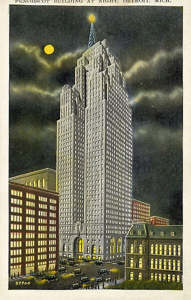 Penobscot Building, Detroit (colour litho)