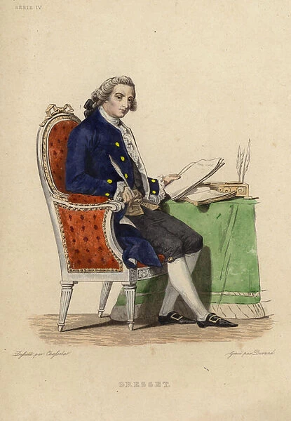 Portrait of Jean Baptiste Gresset (colour engraving)