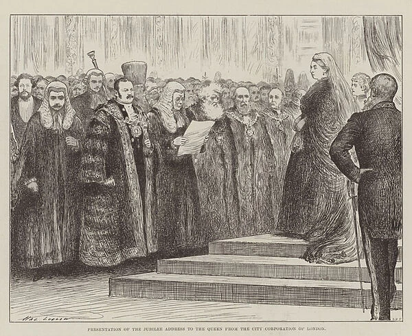 Presentation of the Jubilee Address to the Queen from the City Corporation of London (engraving)