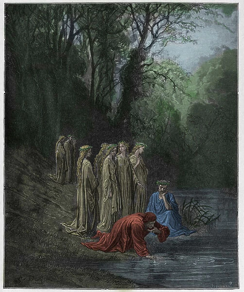 Purgatorio, Canto 33 : Dante drinks of the River Eunoe, illustration from
