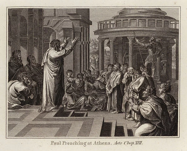 Raphael cartoon: Paul Preaching at Athens, Acts, Chap XVII (engraving)