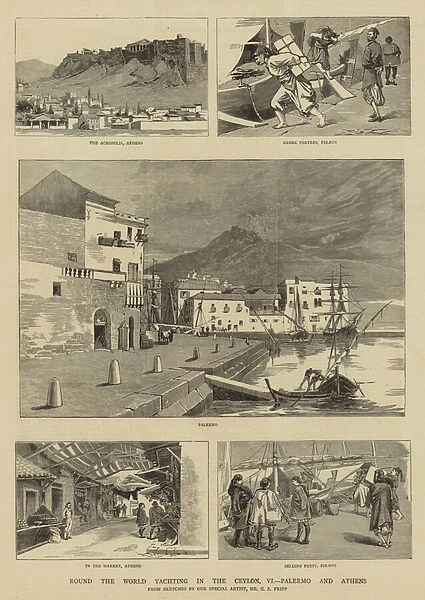 Round the World Yachting in the Ceylon, VI, Palermo and Athens (engraving)