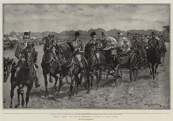 Royal Ascot, the State Procession passing up the Course (litho)