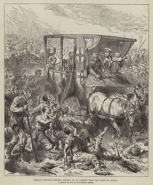 Russian Wounded Soldiers begging to be carried from the Field of Battle (engraving)