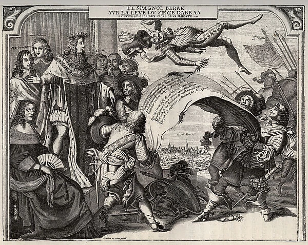 Satirical allegory on the rise of the siege of Arras in 1654 after the coronation of