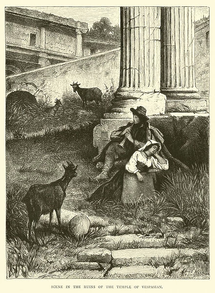 Scene in the ruins of the Temple of Vespasian (engraving)