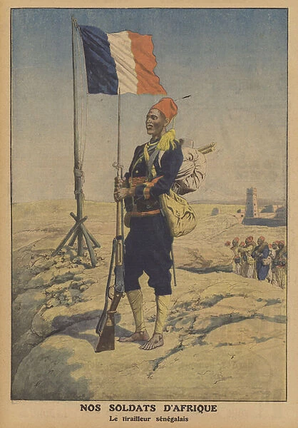A Senegalese tirailleur in France Africa (colour litho)