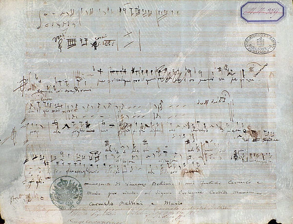 Sheet music page for The pirate, opera by Vincenzo Bellini