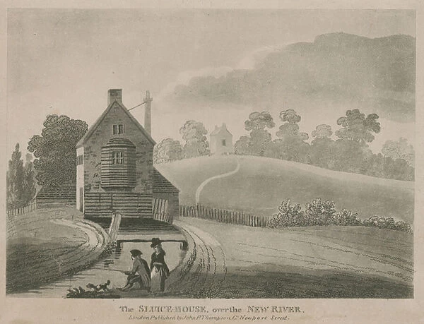 The sluice house over the New River (engraving)