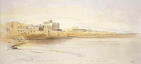 St Julians Bay, Malta, 1866 (pen and brown ink with graphite