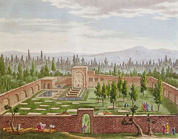 The tomb of the great Persian poet Hafiz Shirazi (c. 1325-c. 1388) at Shiraz (colour litho)