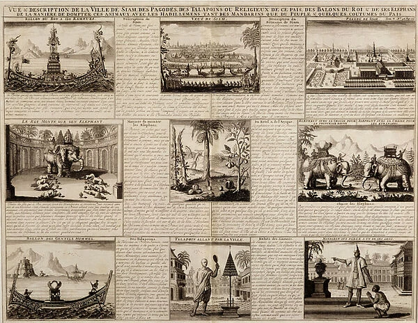 Various views of Siam and Ayutthaya, from Du Royaume de Siam by Simon de la