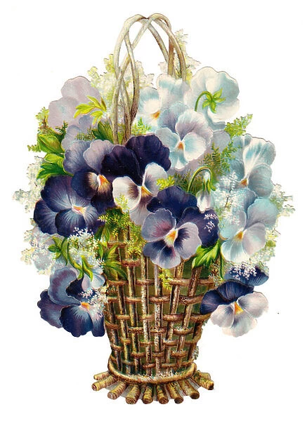 A Victorian Paper Scrap Relief of a basket of flowers, c. 1880 (colour litho)