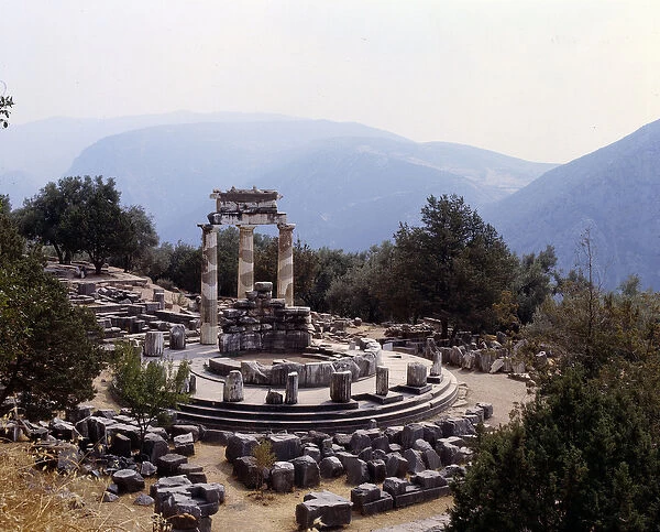 View of the Temple of Athena in Delphi, Greece