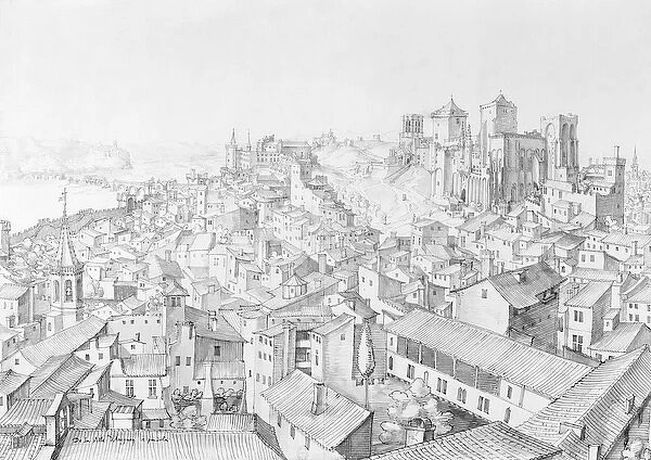 View of the Town of Avignon and its surroundings (pen and ink wash on paper)