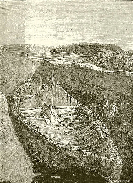 Vikings boat, found near Sande Fiord, Norway (engraving)