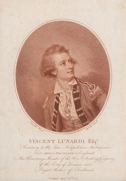 Vincenzo Lunardi, pioneering Italian balloonist (engraving)